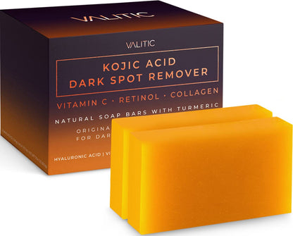 Kojic Acid Dark Spot Remover Soap - 2 Pack | Vitamin C, Retinol, Collagen & Turmeric | Japanese Formula with Hyaluronic Acid, Vitamin E, Shea Butter & Olive Oil