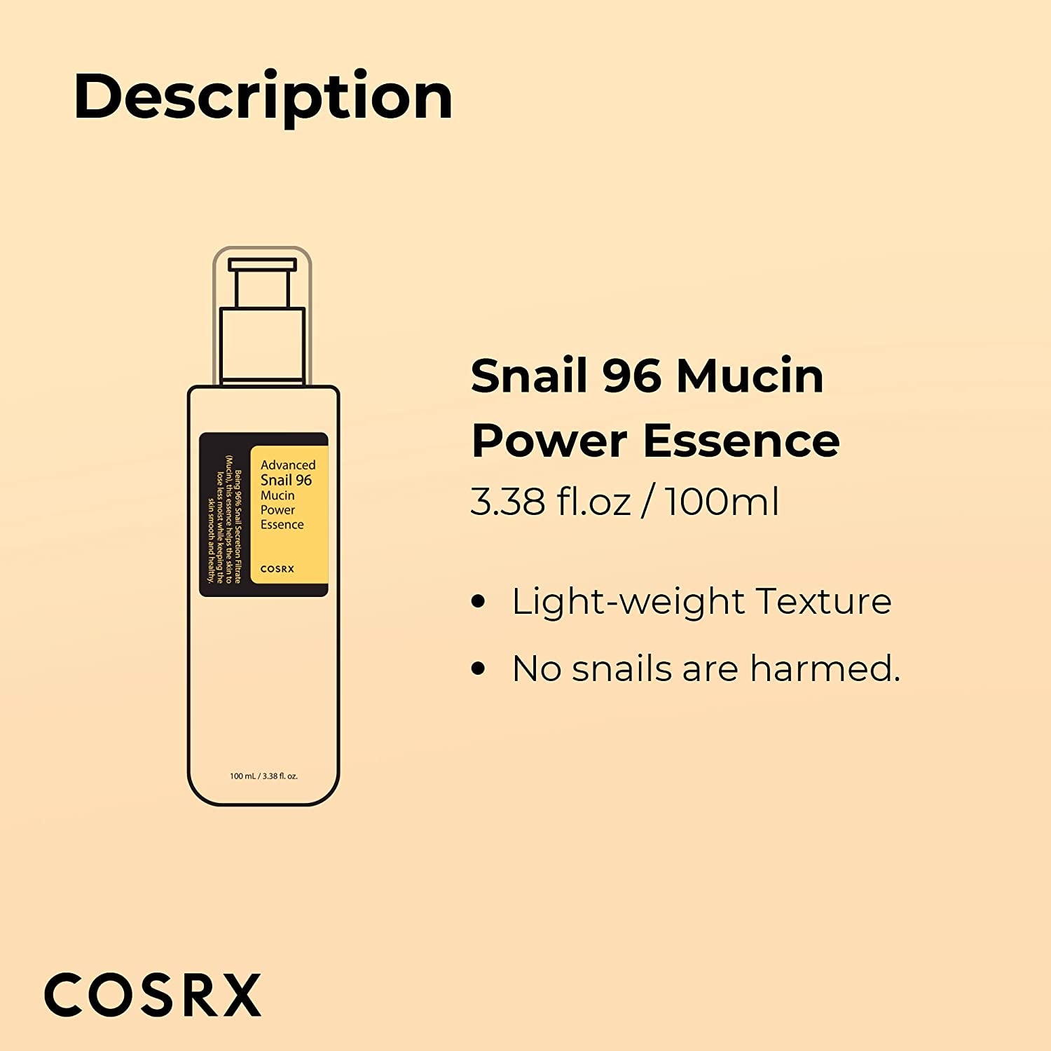 Snail Mucin Power Repairing Essence - 96% Pure Hydration Serum, 3.38 Fl.Oz (100ml) | Korean Skincare for Dull Skin & Fine Lines | Revitalize & Smooth with Snail Secretion Filtrate