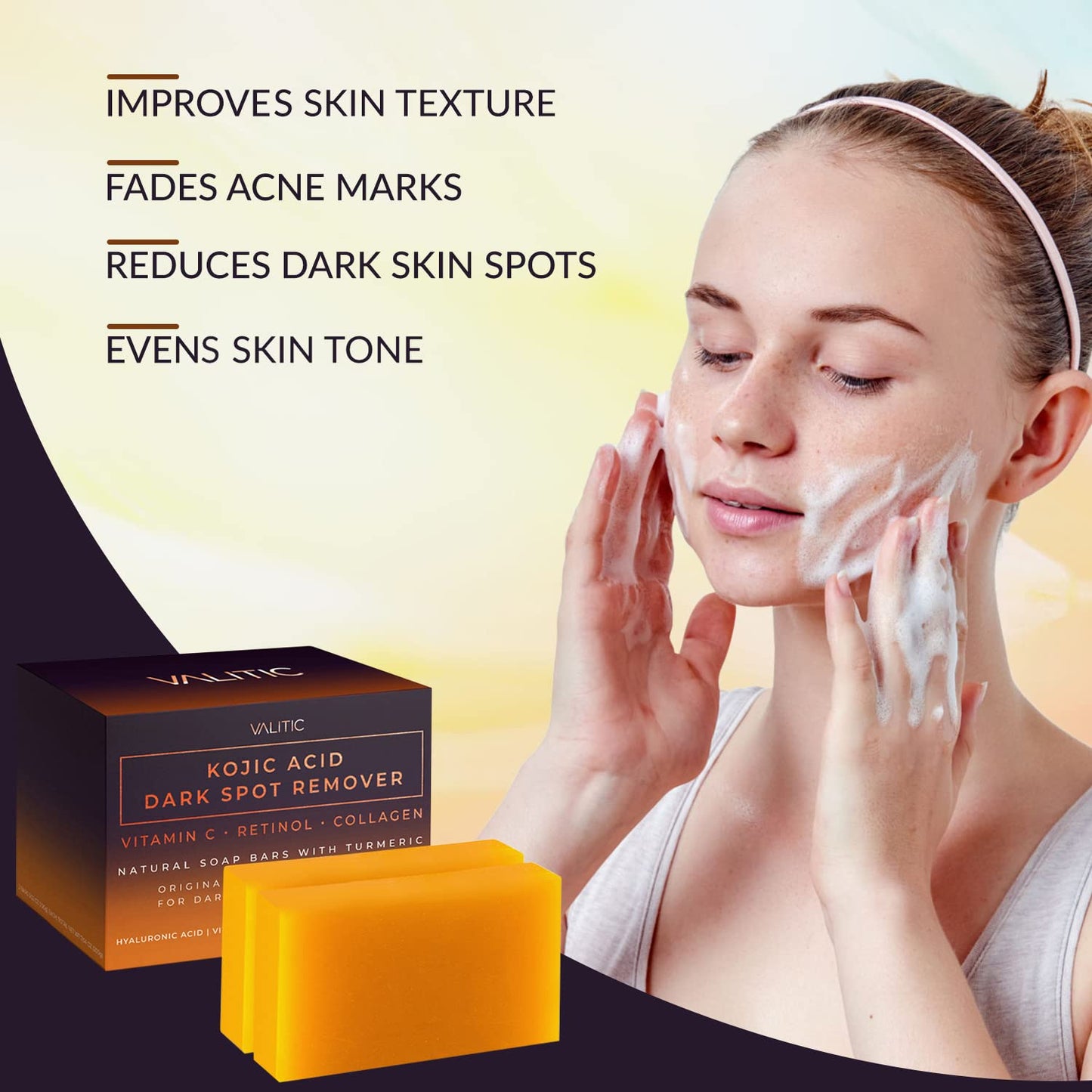 Kojic Acid Dark Spot Remover Soap - 2 Pack | Vitamin C, Retinol, Collagen & Turmeric | Japanese Formula with Hyaluronic Acid, Vitamin E, Shea Butter & Olive Oil