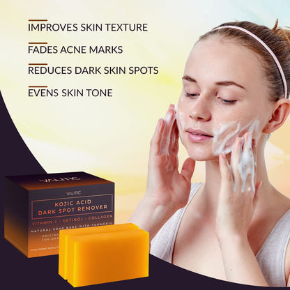 Kojic Acid Dark Spot Remover Soap - 2 Pack | Vitamin C, Retinol, Collagen & Turmeric | Japanese Formula with Hyaluronic Acid, Vitamin E, Shea Butter & Olive Oil